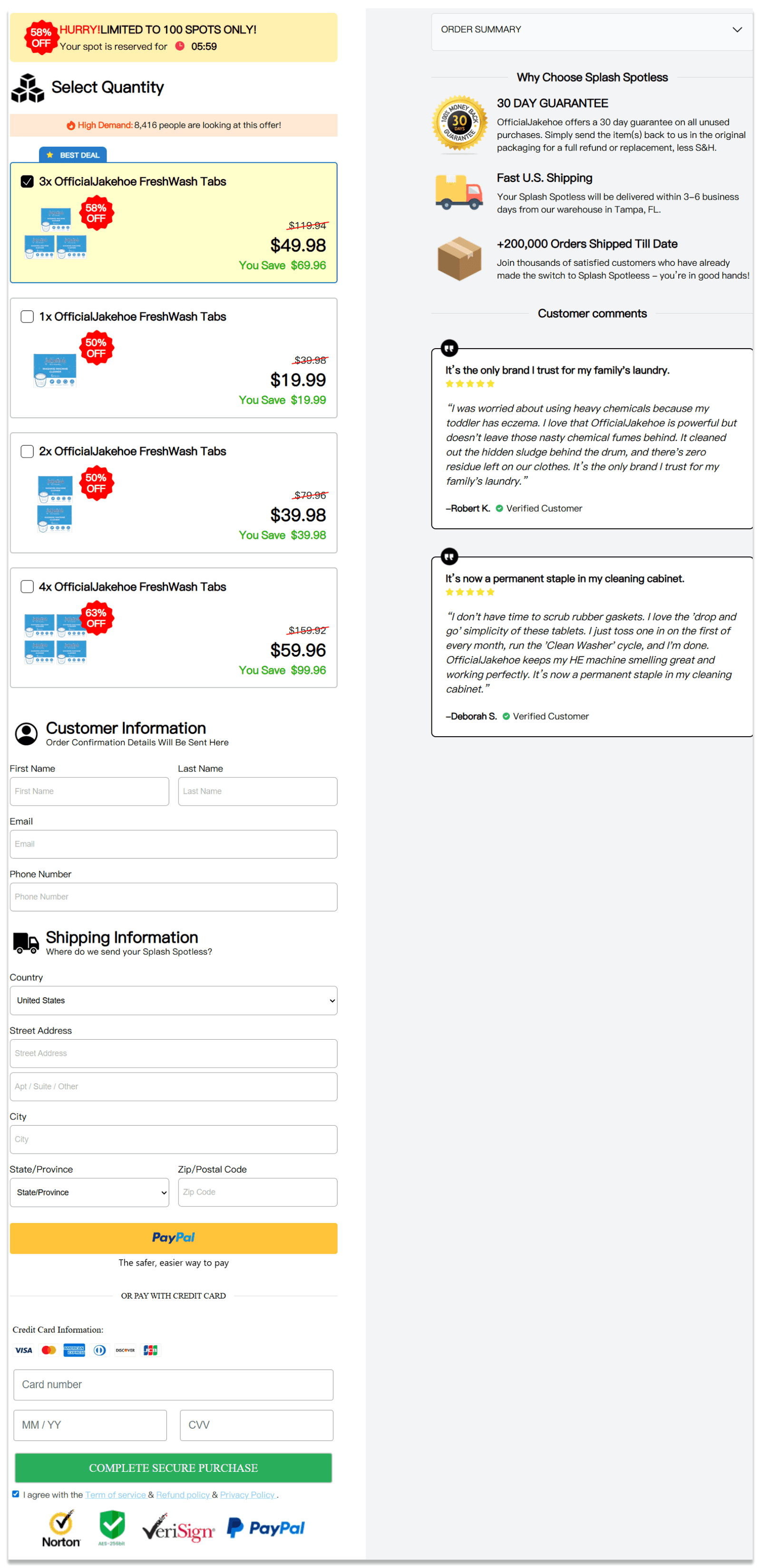 Jakehoe FreshWash Tabs secure checkout page